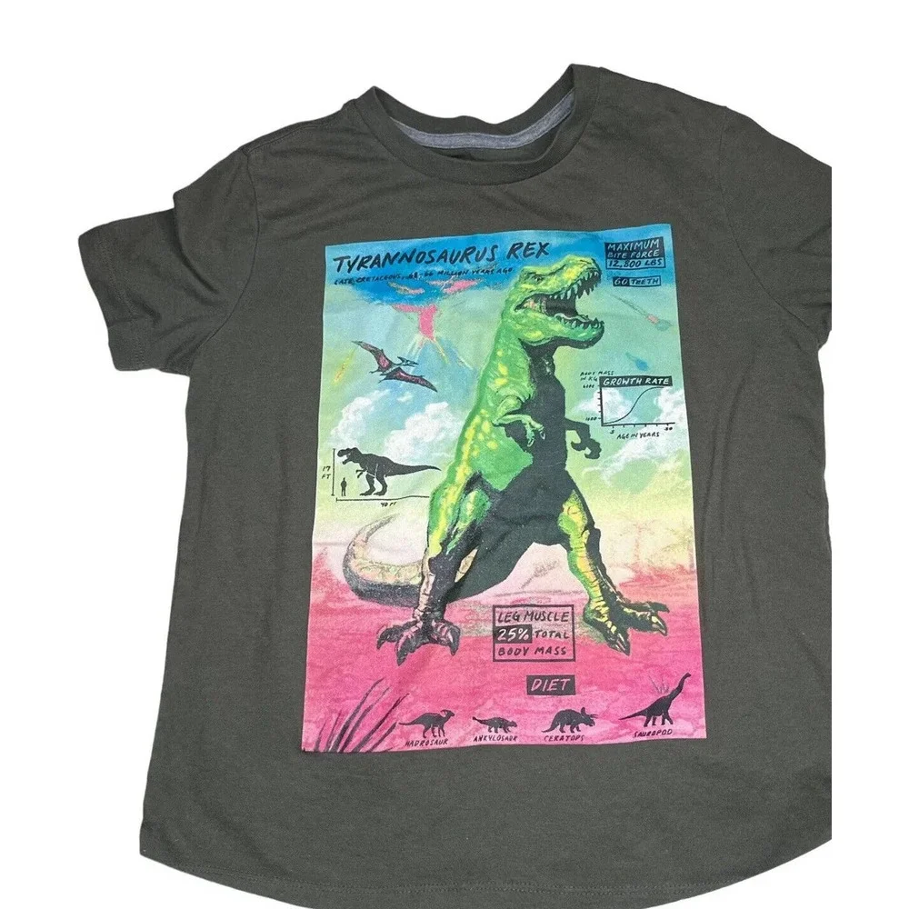 Tyrannosaurus Rex Dinosaur Boys Sz M‎ (8) Green T shirt Excellent condition
